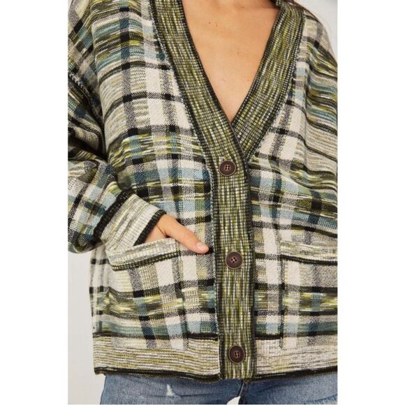 Free People Mcgregor Plaid Cardigan Green S - Picture 12 of 12